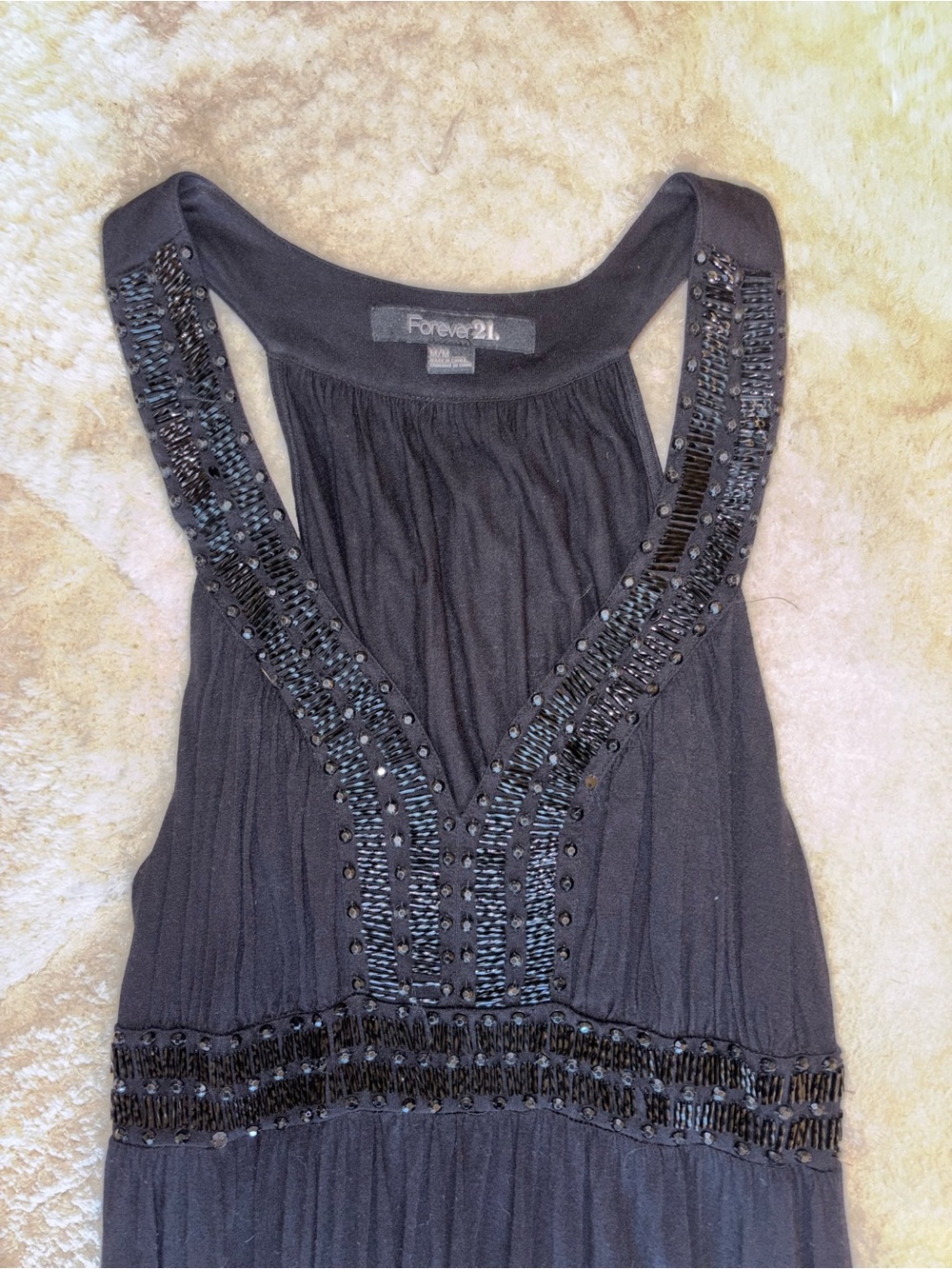 Forever 21 Black Beaded V-Neck Dress